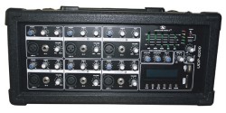 6 channel Wooden cabinet powered mixer with USB & SD & lcd display